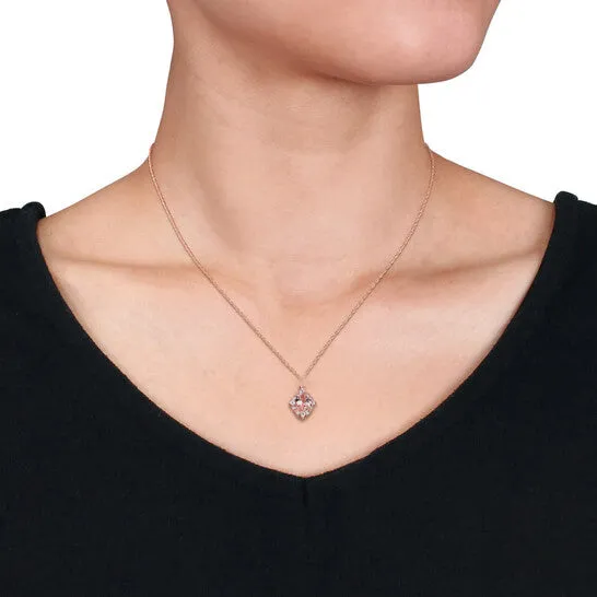 Original AMOUR Ovalcut Morganite White Sapphire and Diamond Accent Vintage Drop Necklace In 10K Rose Gold JMS always Necklaces Original AMOUR Ovalcut Morganite White Sapphire and Diamond Accent Vintage Drop Necklace In 10K Rose Gold JMS always Necklaces