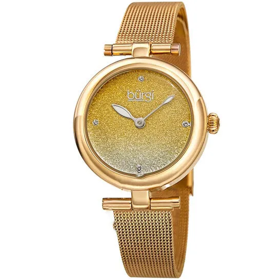 Original Burgi Quartz Gold Dial Goldtone Mesh Ladies Watch BUR231YG JMS always Rings