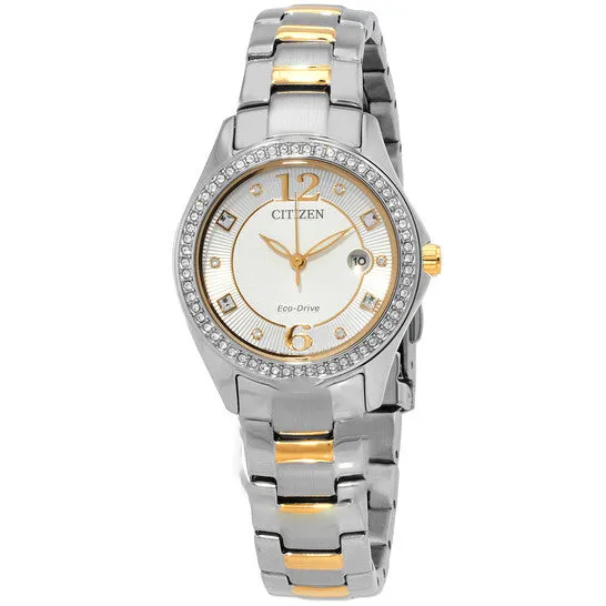 Original Citizen Crystal EcoDrive Silver Dial TwoTone Ladies Watch FE114671A JMS always Rings