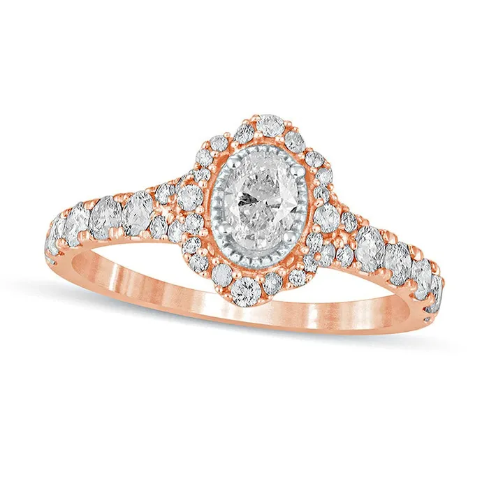 Rings 10 CT TW Oval Natural Diamond Scallop Frame Antique VintageStyle Engagement Ring in Solid 14K Rose Gold Goldia Rings 10 CT TW Oval Natural Diamond Scallop Frame Antique VintageStyle Engagement Ring in Solid 14K Rose Gold Goldia