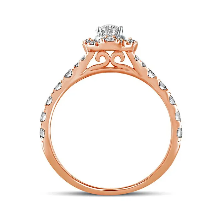 Rings 10 CT TW Oval Natural Diamond Scallop Frame Antique VintageStyle Engagement Ring in Solid 14K Rose Gold Goldia Rings 10 CT TW Oval Natural Diamond Scallop Frame Antique VintageStyle Engagement Ring in Solid 14K Rose Gold Goldia