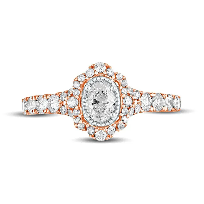 Rings 10 CT TW Oval Natural Diamond Scallop Frame Antique VintageStyle Engagement Ring in Solid 14K Rose Gold Goldia Rings 10 CT TW Oval Natural Diamond Scallop Frame Antique VintageStyle Engagement Ring in Solid 14K Rose Gold Goldia