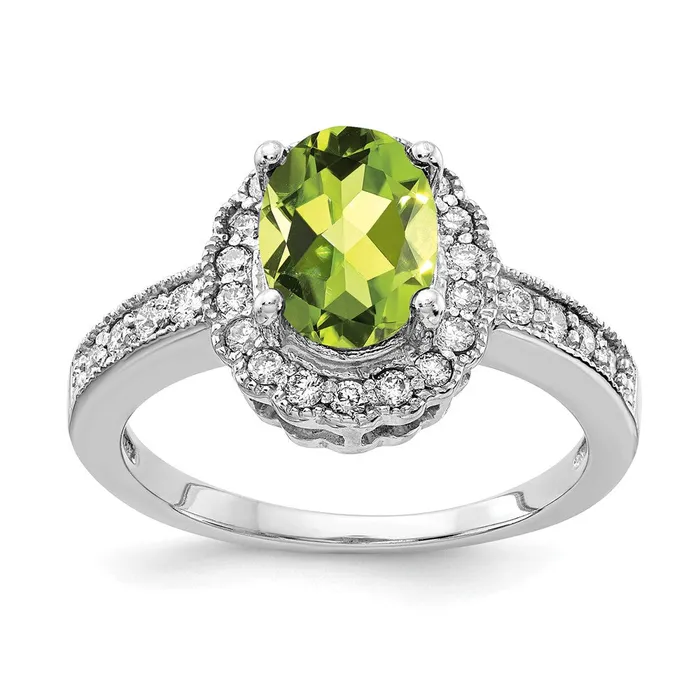 Rings 14k White Gold 8x6mm Oval Peridot Checker AAA Real Diamond ring Goldiacom Rings 14k White Gold 8x6mm Oval Peridot Checker AAA Real Diamond ring Goldiacom
