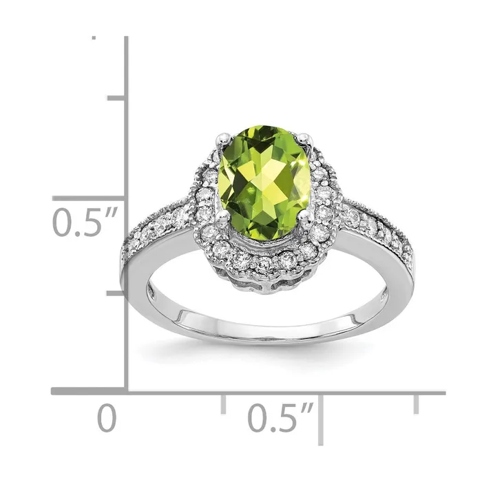 Rings 14k White Gold 8x6mm Oval Peridot Checker AAA Real Diamond ring Goldiacom