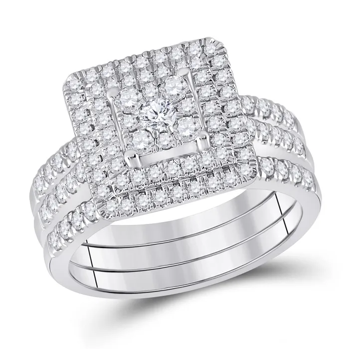 Rings 14k White Gold Round Diamond Bridal Wedding Ring Set 1 Cttw gndatlanta