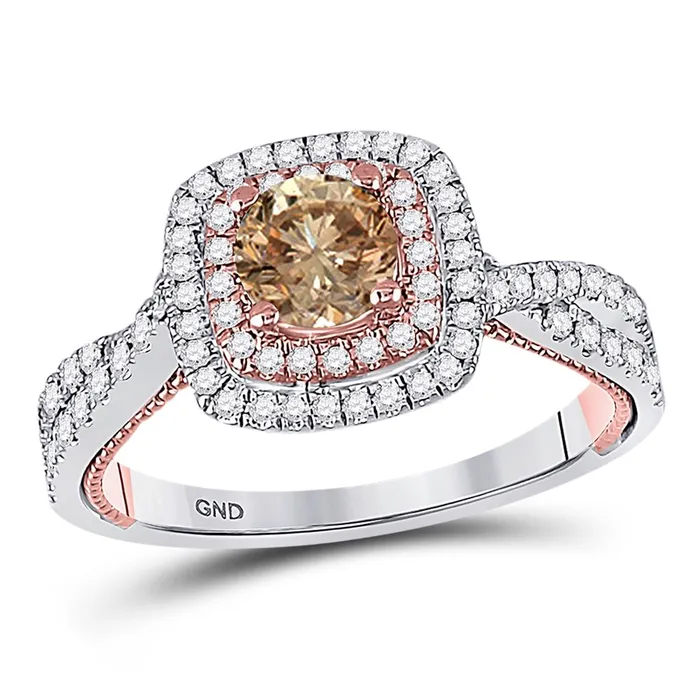 Rings gndatlanta 14k Twotone Gold Round Brown Diamond Solitaire Bridal Engagement Ring 1 Cttw Rings gndatlanta 14k Twotone Gold Round Brown Diamond Solitaire Bridal Engagement Ring 1 Cttw