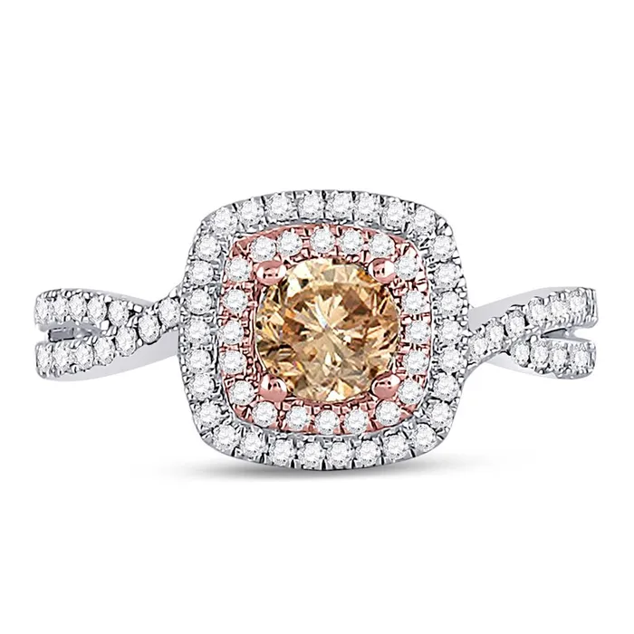 Rings gndatlanta 14k Twotone Gold Round Brown Diamond Solitaire Bridal Engagement Ring 1 Cttw