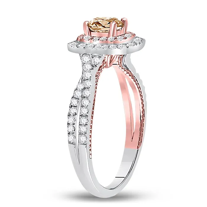 Rings gndatlanta 14k Twotone Gold Round Brown Diamond Solitaire Bridal Engagement Ring 1 Cttw