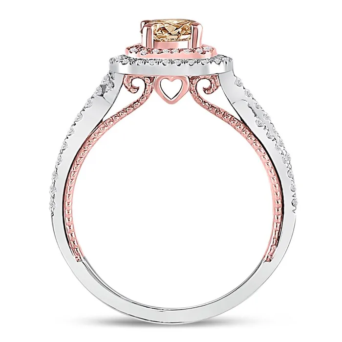 Rings gndatlanta 14k Twotone Gold Round Brown Diamond Solitaire Bridal Engagement Ring 1 Cttw