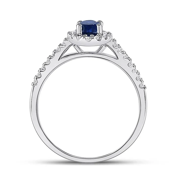 Rings gndatlanta 14k White Gold Oval Created Blue Sapphire Solitaire Ring 34 Cttw