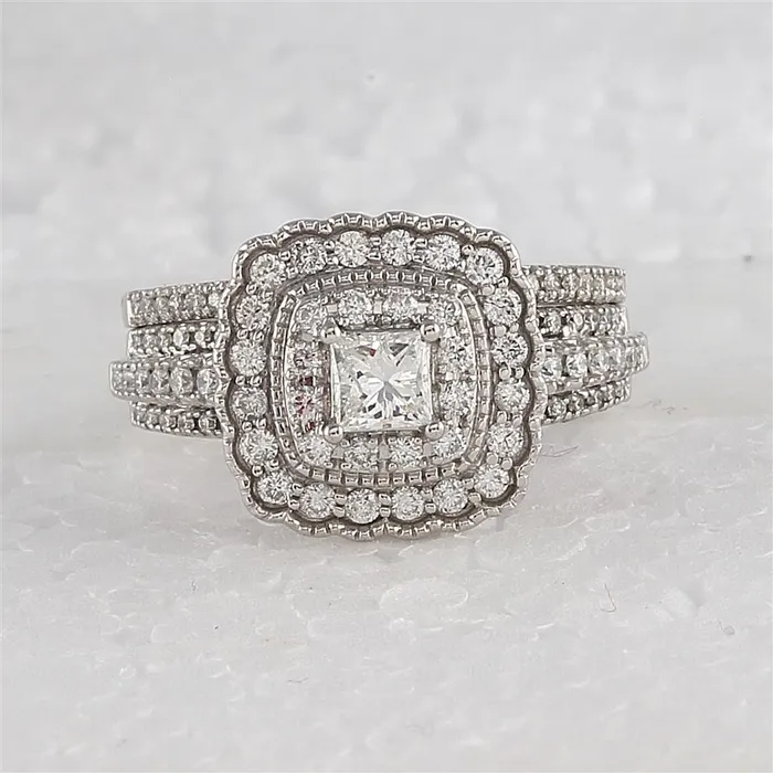 Rings gndatlanta 14k White Gold Princess Diamond Bridal Wedding Ring Set 1 Cttw Certified