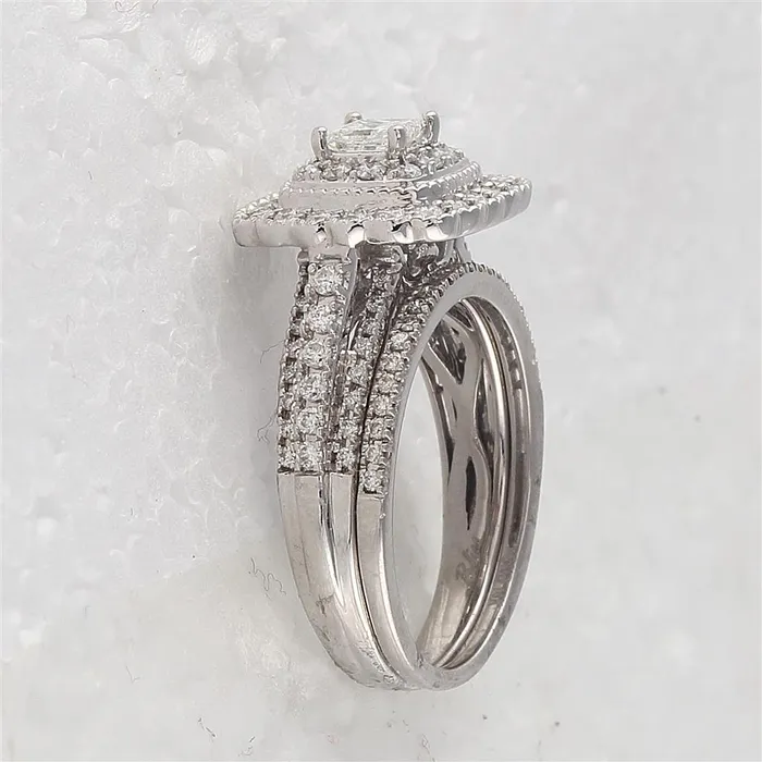 Rings gndatlanta 14k White Gold Princess Diamond Bridal Wedding Ring Set 1 Cttw Certified