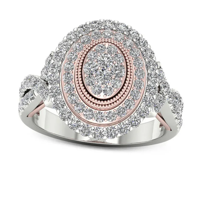 Rings Goldia 10 CT TW Composite Natural Diamond Double Oval Frame Twist Antique VintageStyle Engagement Ring in Solid 14K TwoTone Gold Rings Goldia 10 CT TW Composite Natural Diamond Double Oval Frame Twist Antique VintageStyle Engagement Ring in Solid 14K TwoTone Gold