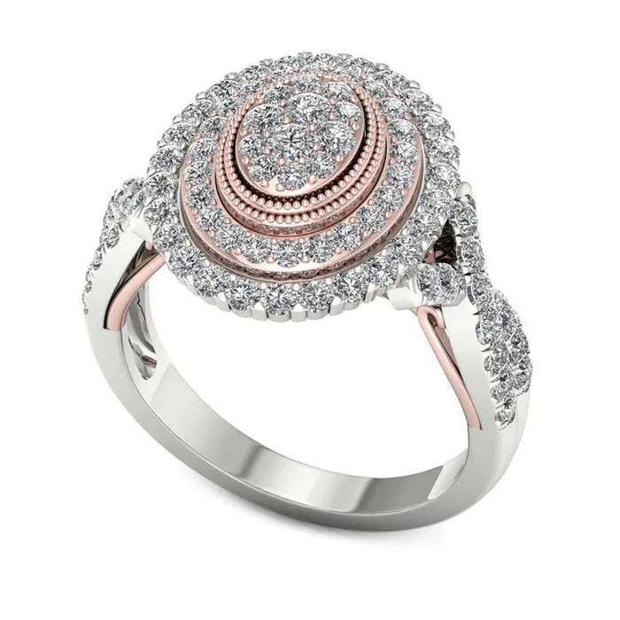 Rings Goldia 10 CT TW Composite Natural Diamond Double Oval Frame Twist Antique VintageStyle Engagement Ring in Solid 14K TwoTone Gold