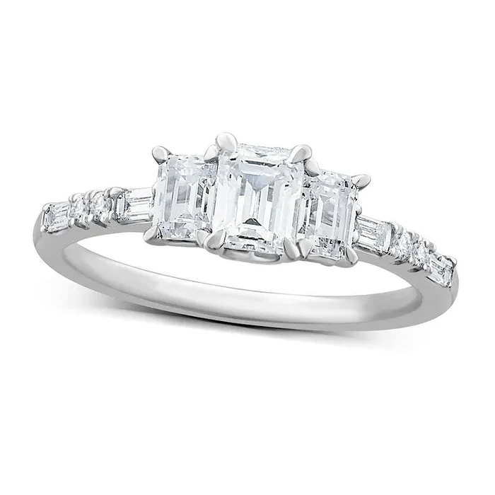 Rings Goldia 10 CT TW EmeraldCut Natural Diamond Three Stone Engagement Ring in Solid 14K White Gold Rings Goldia 10 CT TW EmeraldCut Natural Diamond Three Stone Engagement Ring in Solid 14K White Gold