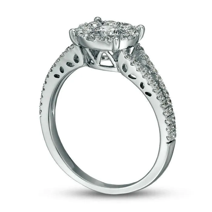 Rings Goldia 10 CT TW Natural Diamond Frame Split Shank Engagement Ring in Solid 14K White Gold Rings Goldia 10 CT TW Natural Diamond Frame Split Shank Engagement Ring in Solid 14K White Gold
