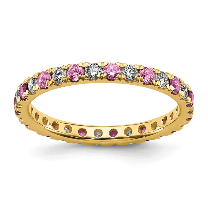 Rings Goldia 14k Yellow Gold 12 Ct Lab Grown Diamond VSSI G and Lab Created Pink Sapphire Eternity Band Ring