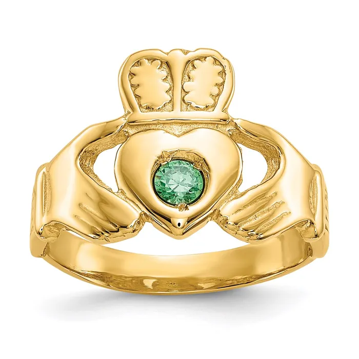Rings Goldia 14K Yellow Gold Imitation Green Stone Claddagh Ring