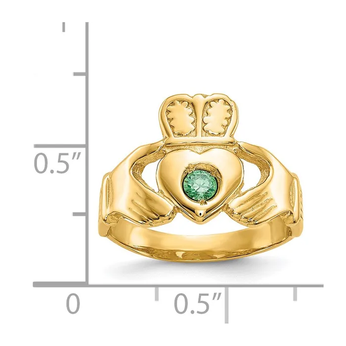 Rings Goldia 14K Yellow Gold Imitation Green Stone Claddagh Ring
