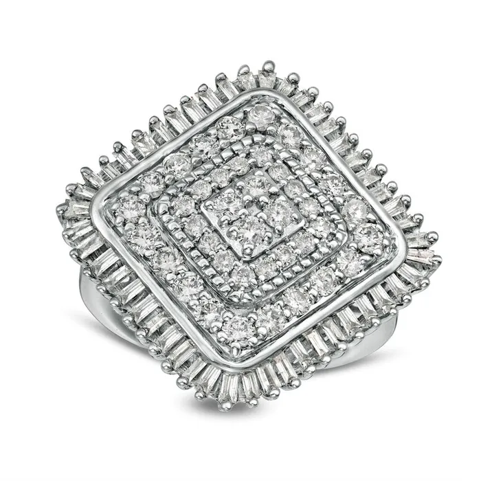 Rings Goldia 20 CT TW Baguette and Round Composite Natural Diamond Cushion Frame Ring in Sterling Silver Rings Goldia 20 CT TW Baguette and Round Composite Natural Diamond Cushion Frame Ring in Sterling Silver