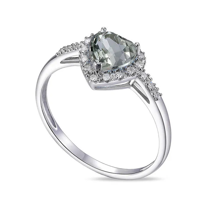 Rings Goldia 60mm HeartShaped Green Quartz and 010 CT TW Natural Diamond Frame Ring in Solid 10K White Gold Rings Goldia 60mm HeartShaped Green Quartz and 010 CT TW Natural Diamond Frame Ring in Solid 10K White Gold