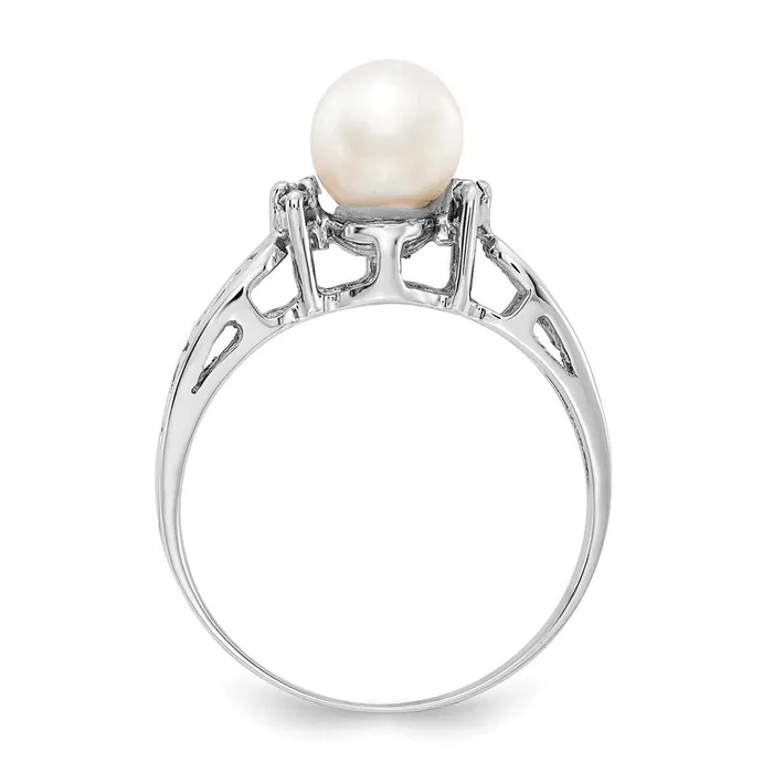 Rings Goldiacom 14k White Gold 6mm FW Cultured PearlAA Real Diamond Polished Ring