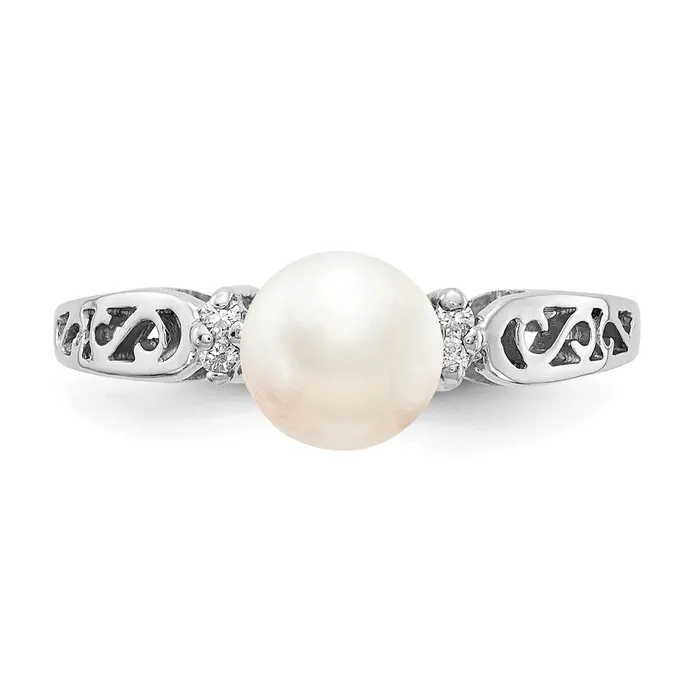 Rings Goldiacom 14k White Gold 6mm FW Cultured PearlAA Real Diamond Polished Ring