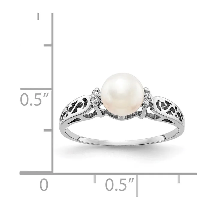 Rings Goldiacom 14k White Gold 6mm FW Cultured PearlAA Real Diamond Polished Ring