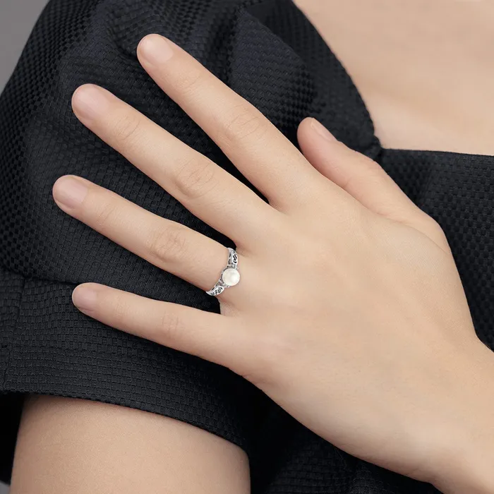Rings Goldiacom 14k White Gold 6mm FW Cultured PearlAA Real Diamond Polished Ring