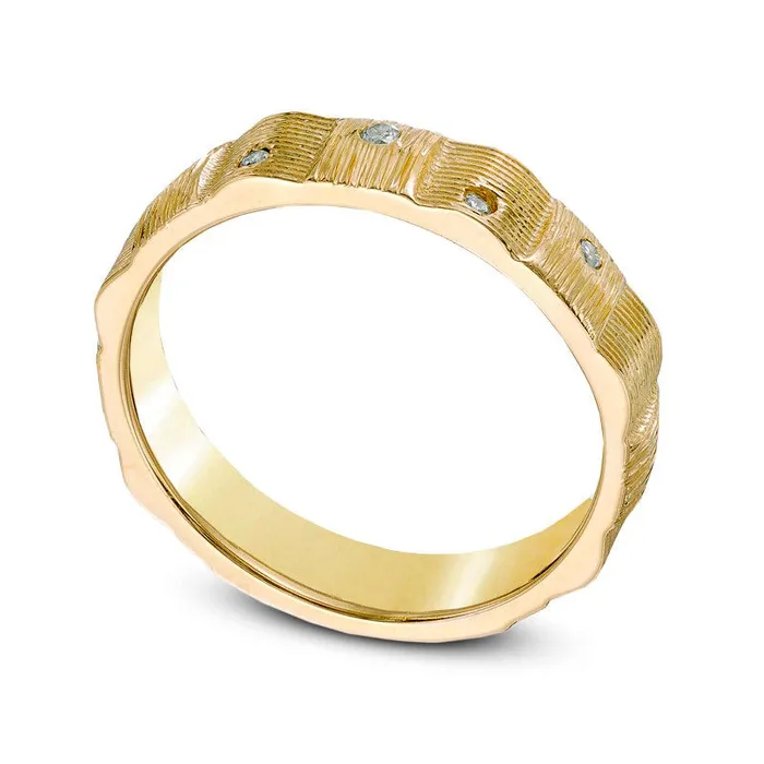 Rings Goldia Natural Diamond Accent Weave Band in Solid 10K Yellow Gold Rings Goldia Natural Diamond Accent Weave Band in Solid 10K Yellow Gold