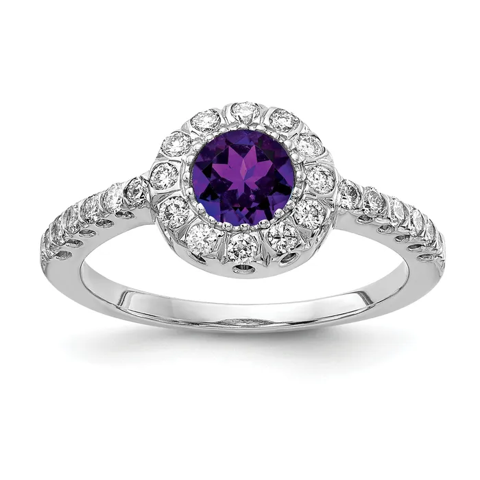 Rings Goldia Solid 14k White Gold 5mm Simulated Amethyst AAA CZ Ring Rings Goldia Solid 14k White Gold 5mm Simulated Amethyst AAA CZ Ring