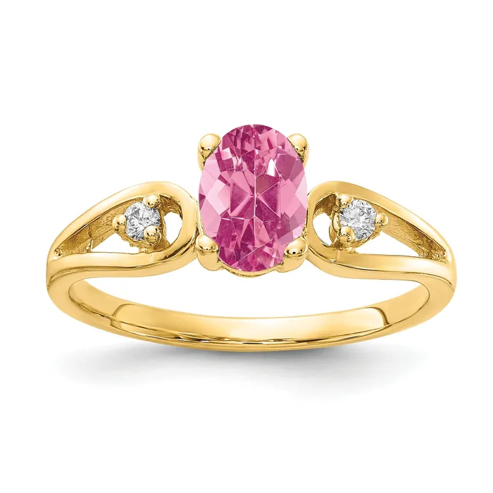 Rings Goldia Solid 14k Yellow Gold 7x5mm Oval Simulated Pink Tourmaline VS CZ Ring Rings Goldia Solid 14k Yellow Gold 7x5mm Oval Simulated Pink Tourmaline VS CZ Ring