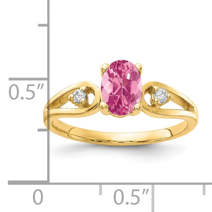 Rings Goldia Solid 14k Yellow Gold 7x5mm Oval Simulated Pink Tourmaline VS CZ Ring