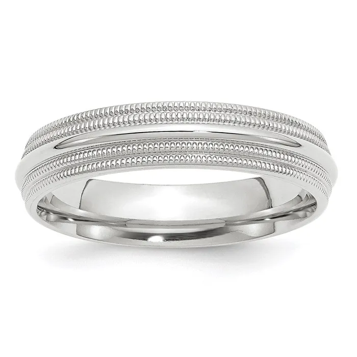 Rings Goldia Solid 18K White Gold 5mm Double Milgrain Comfort Fit MensWomens Wedding Band Ring Size 65