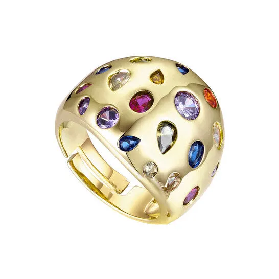 Rings JMS always Original Rachel Glauber 14k Gold Plated with Rainbow Gemstone Cubic Zirconia Dome Ring