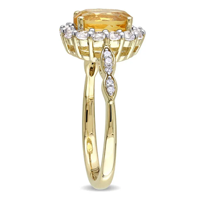 Rings Oval Citrine White Topaz and Natural Diamond Accent Frame Ring in Solid 14K Gold Goldia Rings Oval Citrine White Topaz and Natural Diamond Accent Frame Ring in Solid 14K Gold Goldia