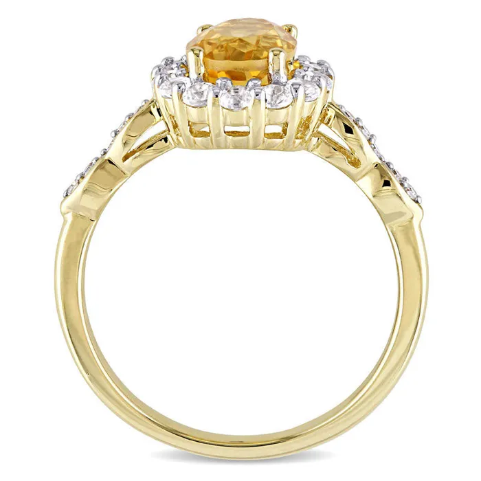 Rings Oval Citrine White Topaz and Natural Diamond Accent Frame Ring in Solid 14K Gold Goldia Rings Oval Citrine White Topaz and Natural Diamond Accent Frame Ring in Solid 14K Gold Goldia