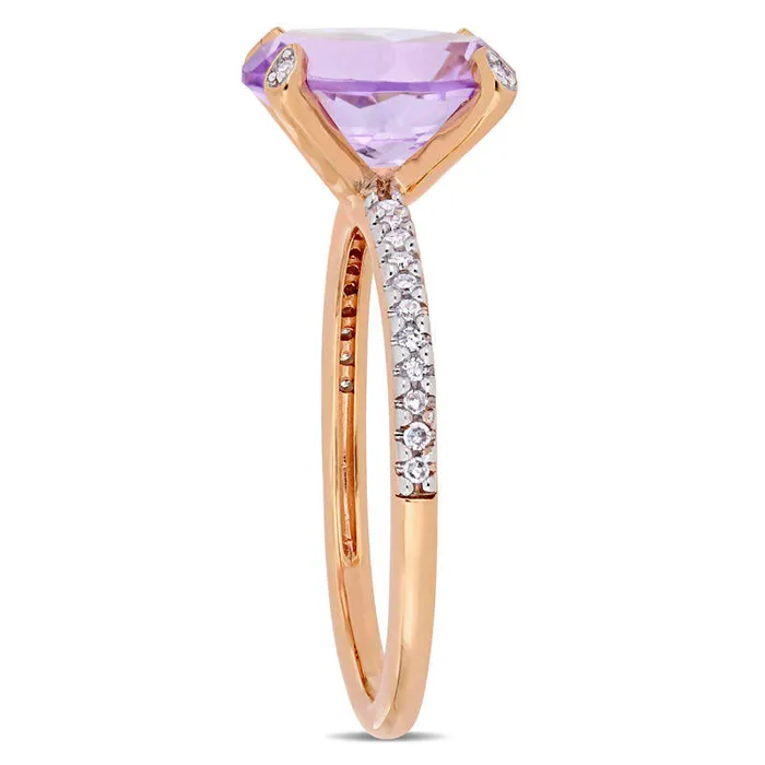 Rings Oval Rose de France Amethyst and 010 CT TW Natural Diamond Engagement Ring in Solid 10K Rose Gold Goldia Rings Oval Rose de France Amethyst and 010 CT TW Natural Diamond Engagement Ring in Solid 10K Rose Gold Goldia