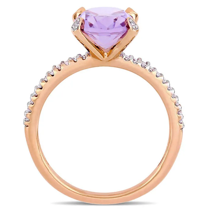 Rings Oval Rose de France Amethyst and 010 CT TW Natural Diamond Engagement Ring in Solid 10K Rose Gold Goldia Rings Oval Rose de France Amethyst and 010 CT TW Natural Diamond Engagement Ring in Solid 10K Rose Gold Goldia