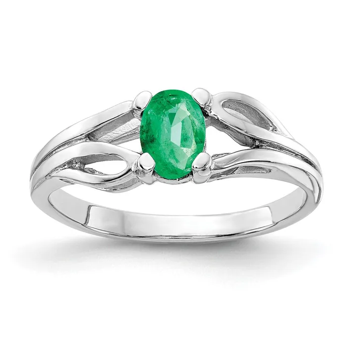 Rings Solid 14k White Gold 6x4mm Oval Simulated Emerald Ring Goldia