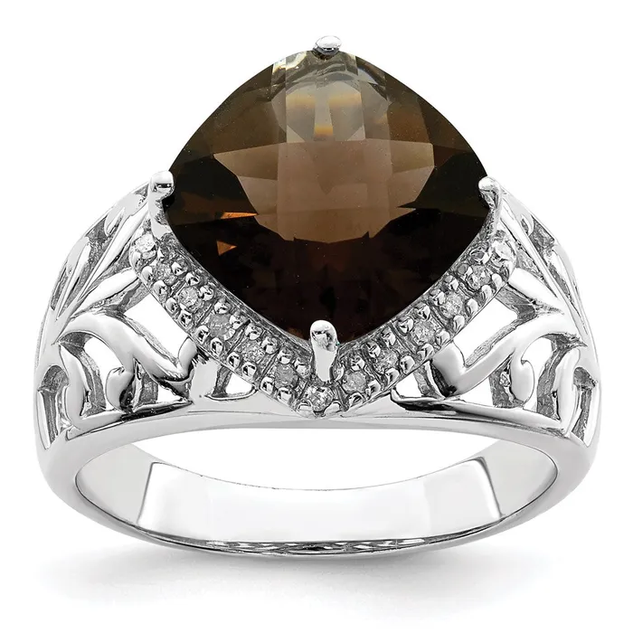 Rings Sterling Silver Rhodium CheckerCut Smoky Quartz u0026 Diamond Ring Goldia Rings Sterling Silver Rhodium CheckerCut Smoky Quartz u0026 Diamond Ring Goldia