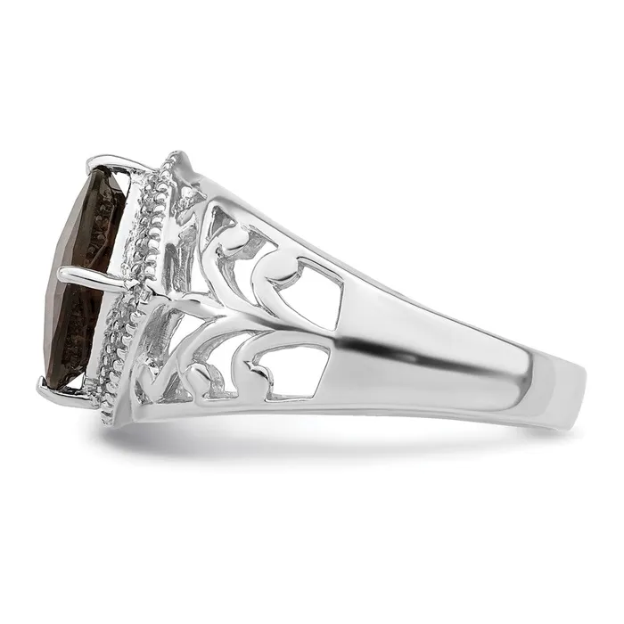Rings Sterling Silver Rhodium CheckerCut Smoky Quartz u0026 Diamond Ring Goldia