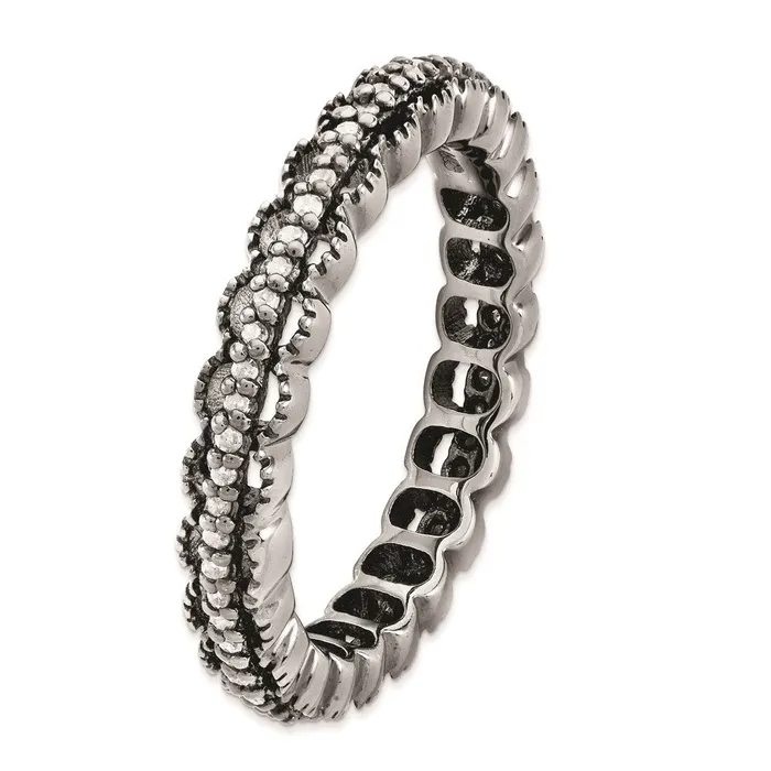 Rings Sterling Silver Stackable Expressions Blackplated Carved wDiamond Ring Goldia