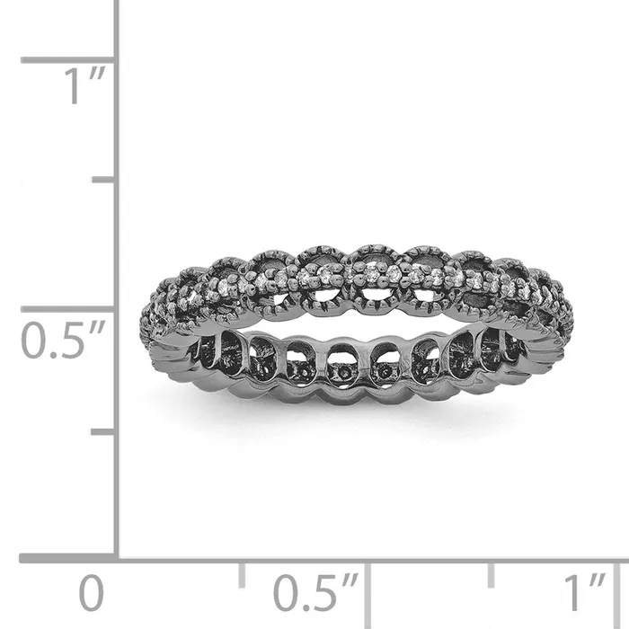 Rings Sterling Silver Stackable Expressions Blackplated Carved wDiamond Ring Goldia