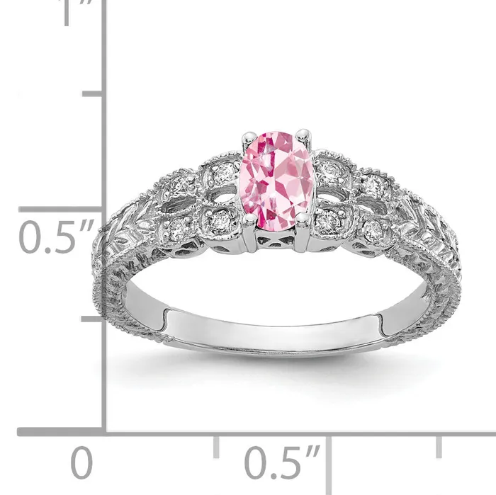 Solid 14k White Gold 6x4mm Oval Simulated Pink Tourmaline AA CZ Ring Goldia Rings