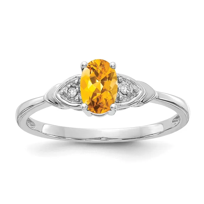 Solid 14k White Gold Simulated Citrine and CZ Ring Goldia Rings