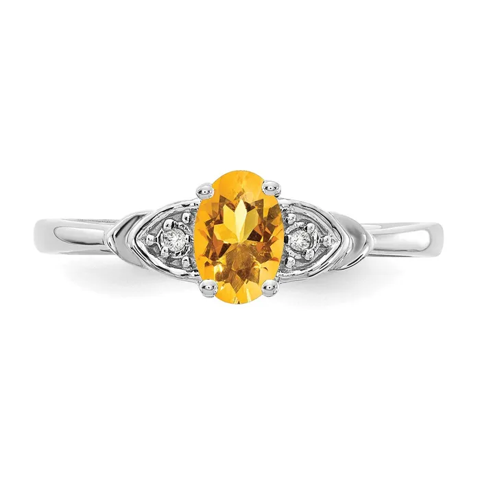 Solid 14k White Gold Simulated Citrine and CZ Ring Goldia Rings
