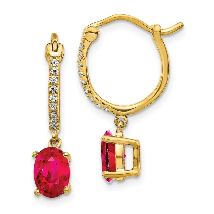 Solid 14k Yellow Gold 110ct Simulated CZ and Ruby Dangle Hoop Earrings Goldia Earrings Solid 14k Yellow Gold 110ct Simulated CZ and Ruby Dangle Hoop Earrings Goldia Earrings