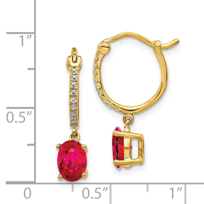 Solid 14k Yellow Gold 110ct Simulated CZ and Ruby Dangle Hoop Earrings Goldia Earrings