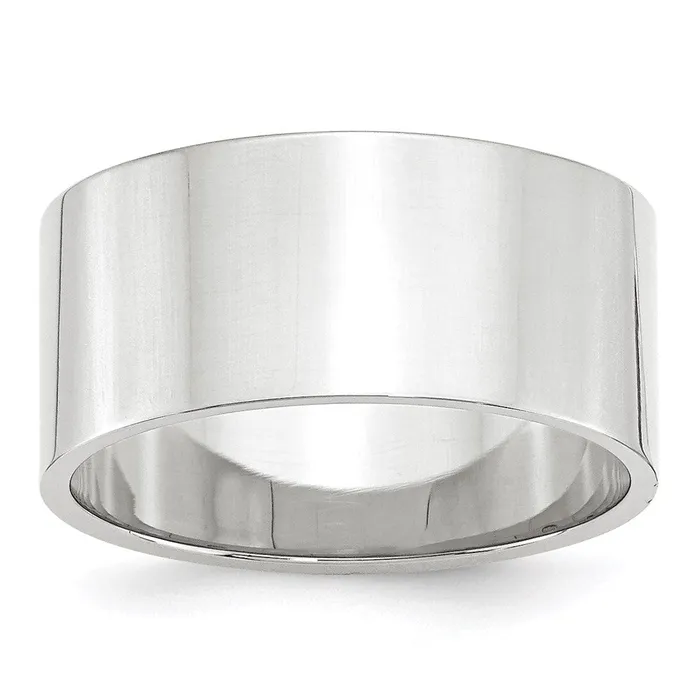 Solid 18K White Gold 10mm Light Weight Flat MensWomens Wedding Band Ring Size 115 Goldia Rings